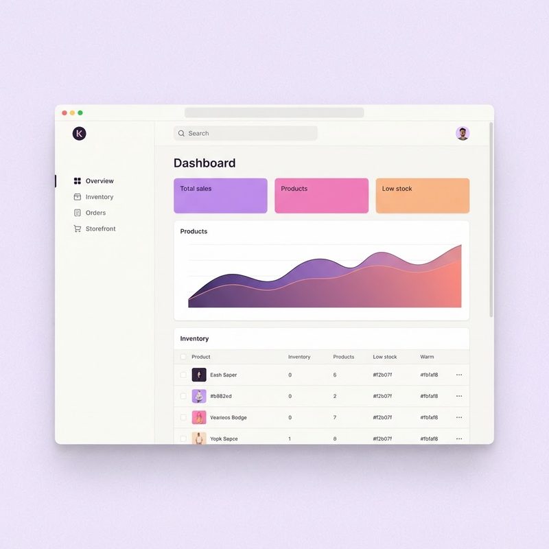 The Kwimba dashboard showing sales, inventory, and storefront metrics